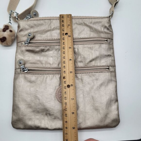 Kipling Keiko Crossbody Gold Metallic Crossbody Monkey Keychain Purse - Picture 3 of 7
